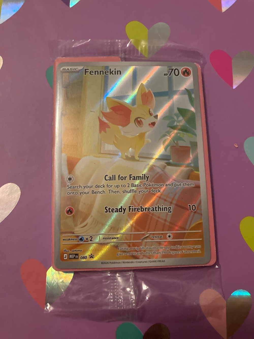 Pokemon Fennekin Card with four card separators with Yellow and Orange Artwork